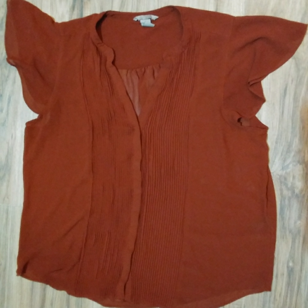 H&M+ Burgundy Cap Sleeve Pleated Top Size 16